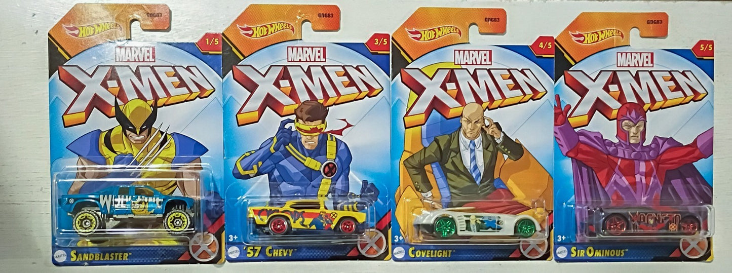 Hot Wheels 2021 X-Men Set Marvel 4 Cars Wolverine, Cyclops, Professor X, Magneto