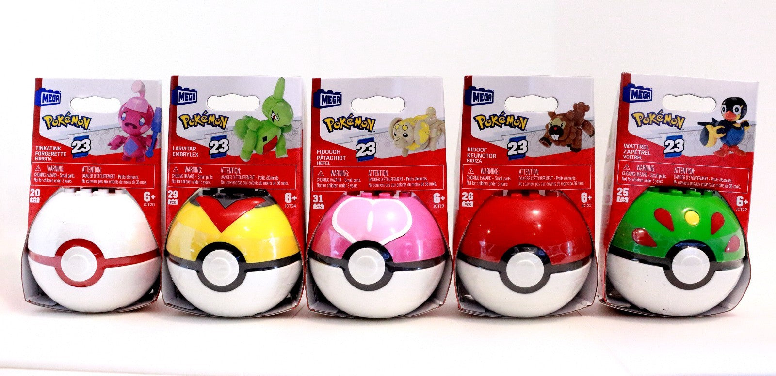 MEGA Construx Pokemon Srs 23 Lot of 5 Tinkatink Larvitar Fidough Wattrel Bidoof