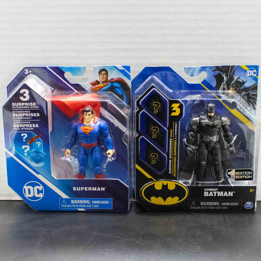 DC Superman and Combat Batman 4 Inch Spinmaster Figures w/ Surprise Accessories