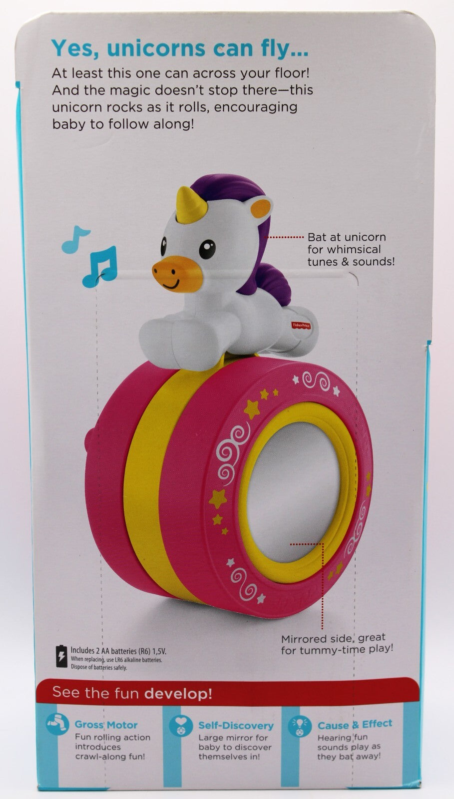 Fisher Price Crawl Along Musical Unicorn with Mirror Rolling Toy New