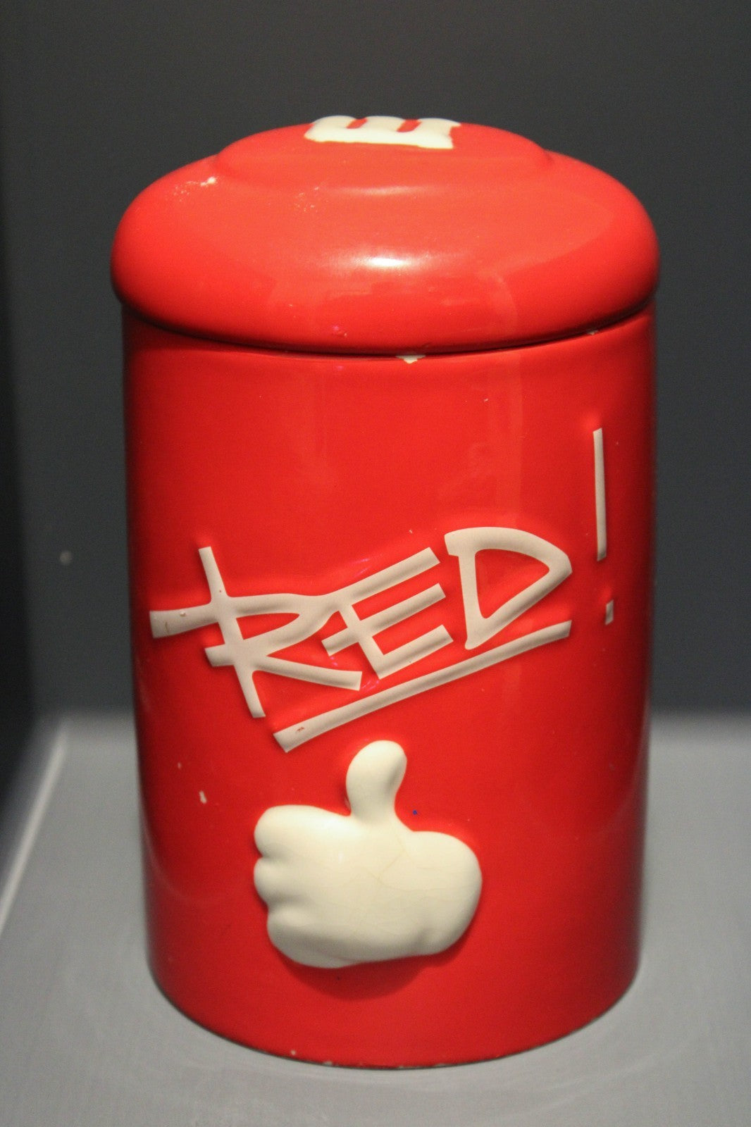 M&M Mars Inc Red Ceramic Canister Candy Cookie Jar By Galerie 2002 Collectible 