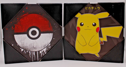 Pikachu & Pokeball Canvas Wall Art Set - 6x6 Black Backgrounds