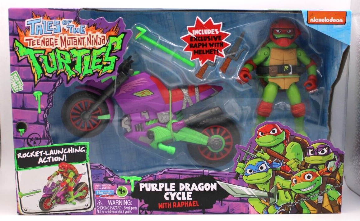 TMNT Mutant Mayhem Purple Dragon Cycle w/ Exclusive Raphael Figure + Rocket Fire