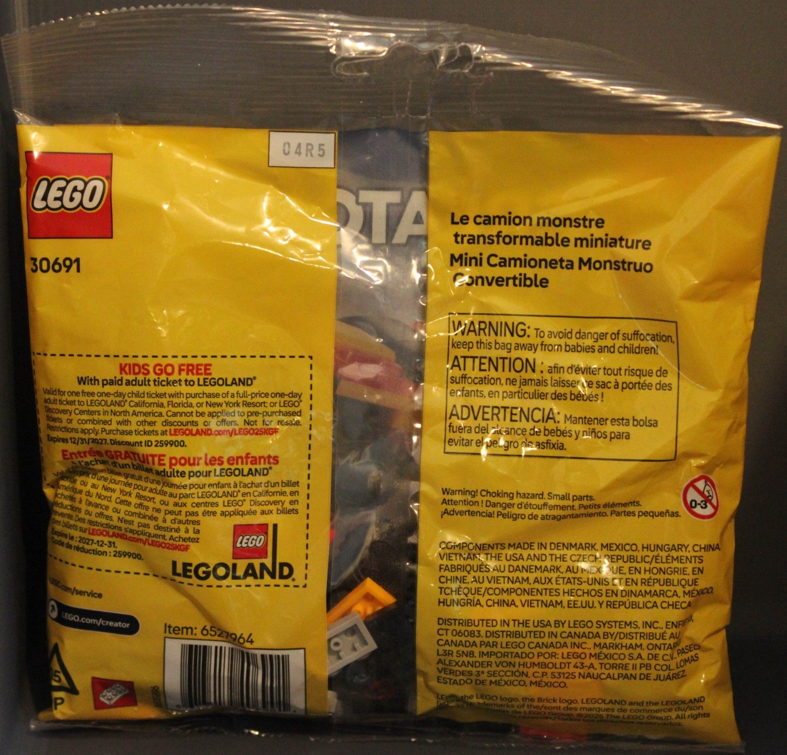 4 LEGO Polybags 2 City  2 Creator Party Animals Monster Truck Hovercraft Jet Ski
