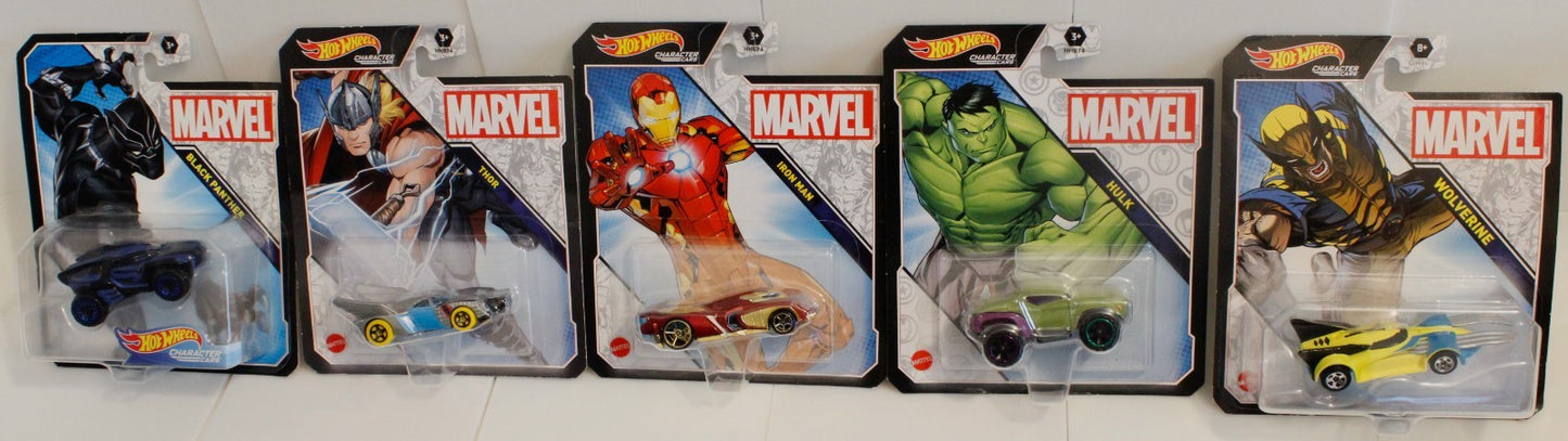 Lot Of 5 Marvel Hot Wheels Comic Version Avengers Characters Cars Hulk Wolverine