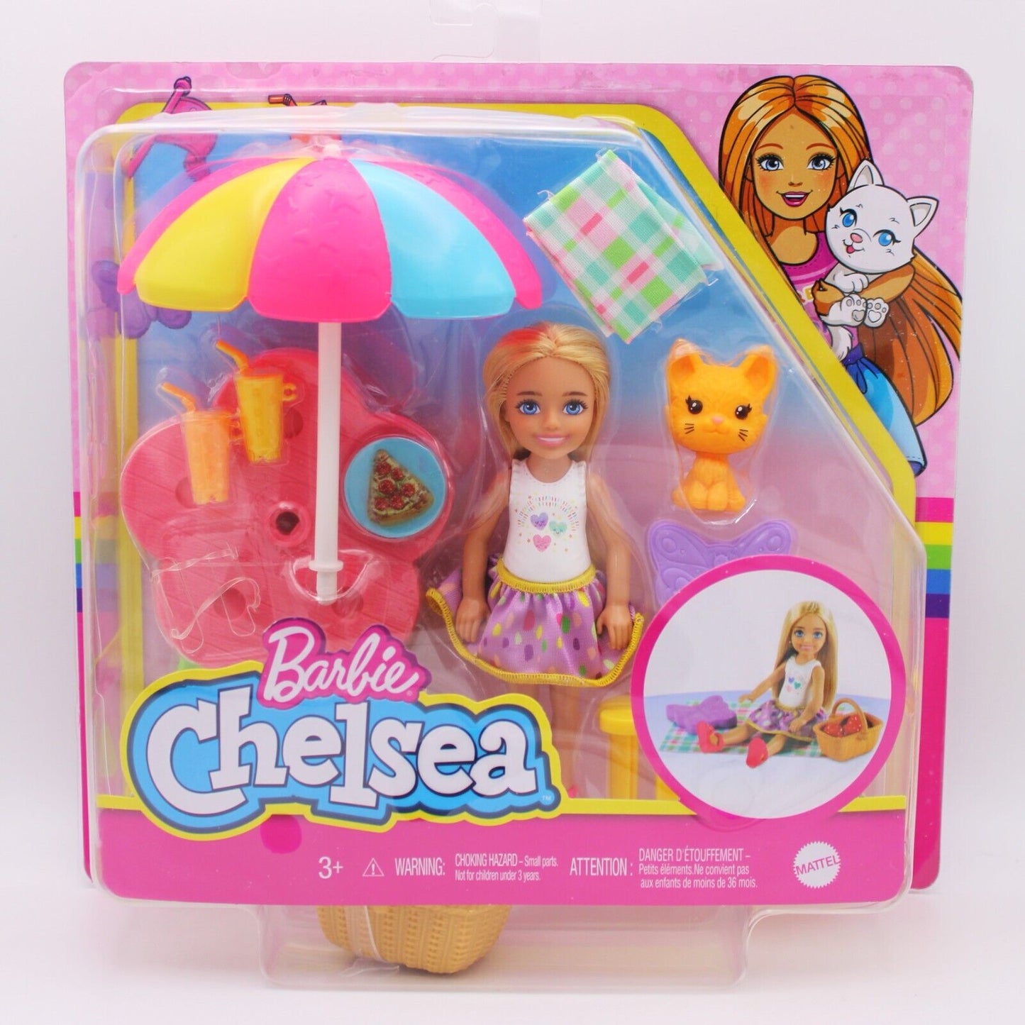 Barbie Chelsea Picnic Playset with 6 Inch Blonde Doll Kitten & Accessories