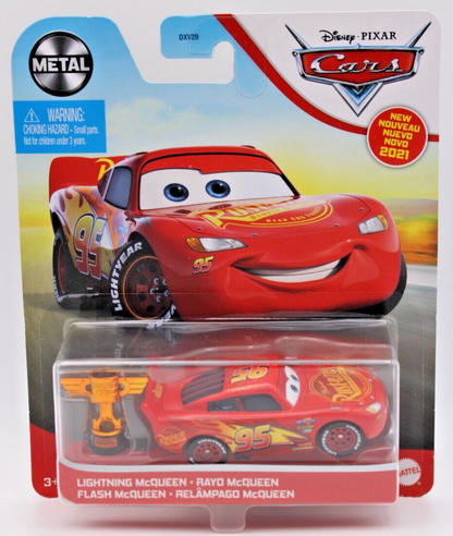 Disney Pixar Cars Mattel 2021 1/55 Metal Red Lightning McQueen w/Trophy