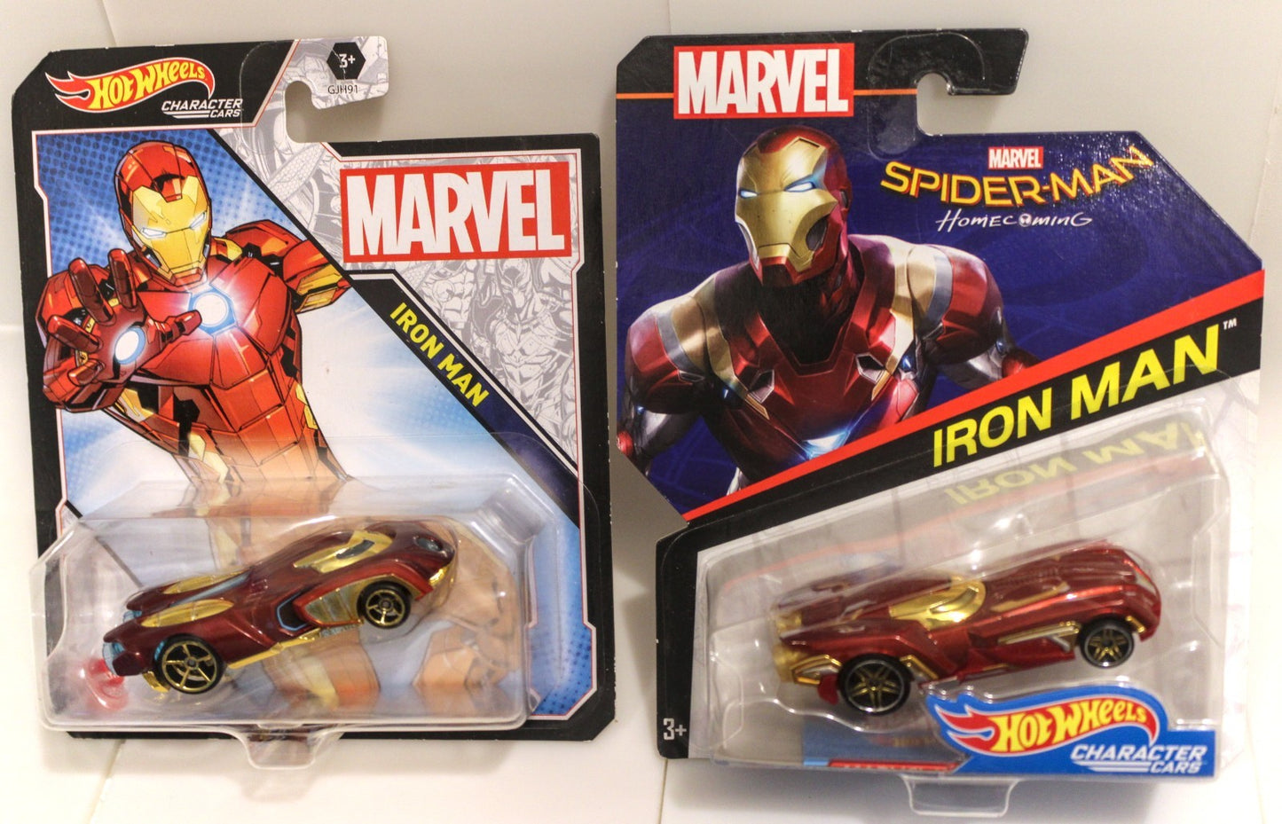 Lot of 2 Iron Man Hot Wheels Character Cars Comic Version Spider-Man Homecoming