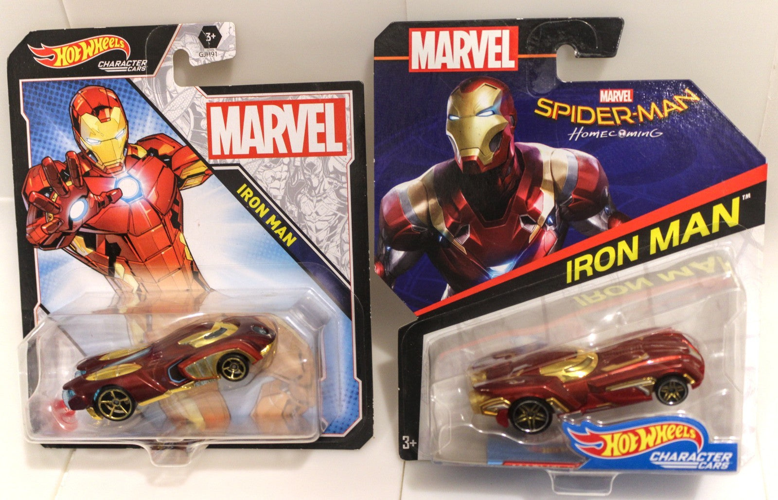 Lot of 2 Iron Man Hot Wheels Character Cars Comic Version Spider-Man Homecoming