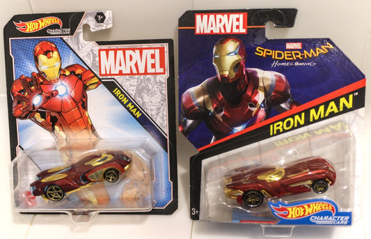Lot of 2 Iron Man Hot Wheels Character Cars Comic Version Spider-Man Homecoming