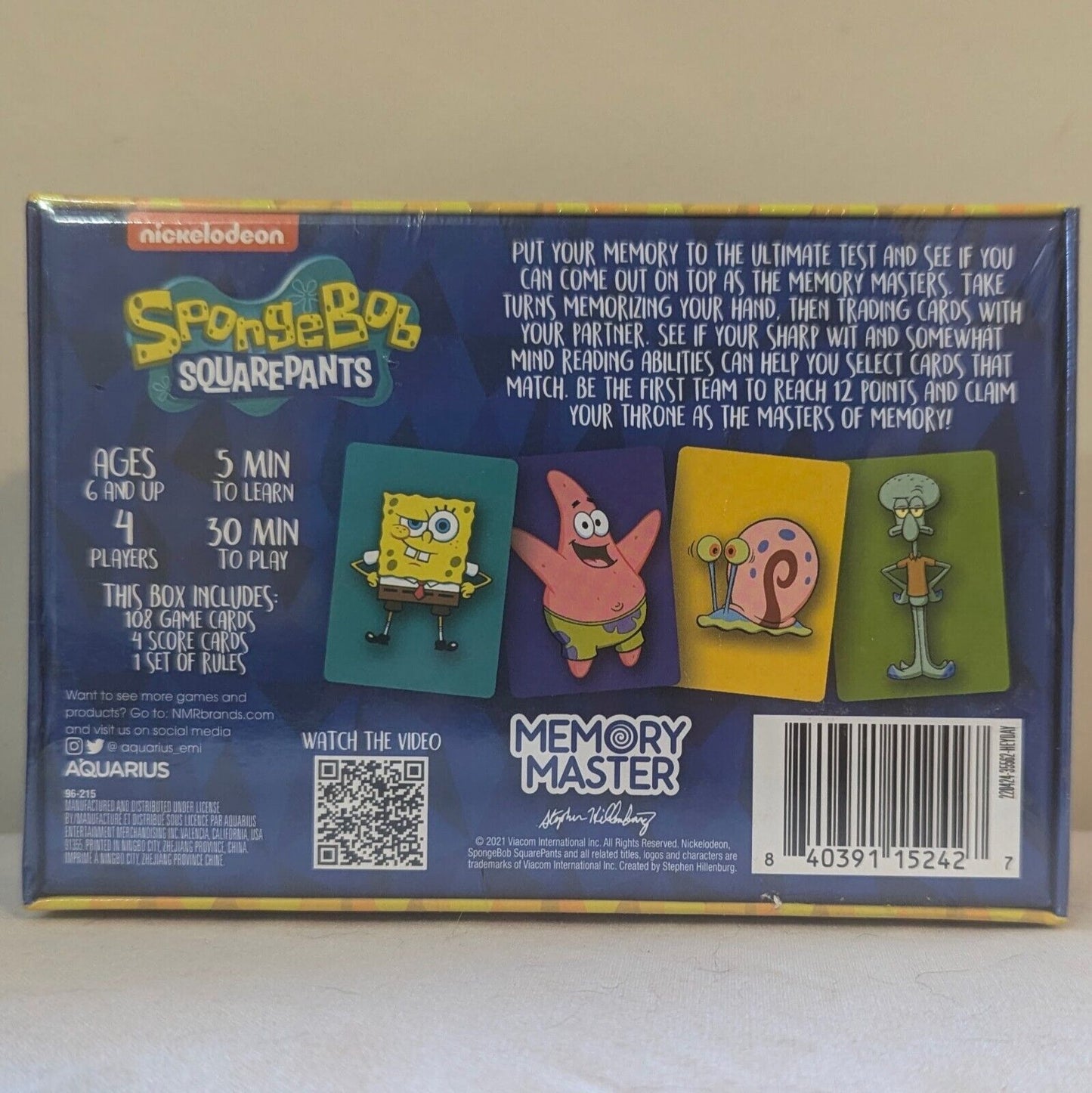 Nickelodeon SpongeBob SquarePants Memory Master Card Game Family Fun by Aquarius