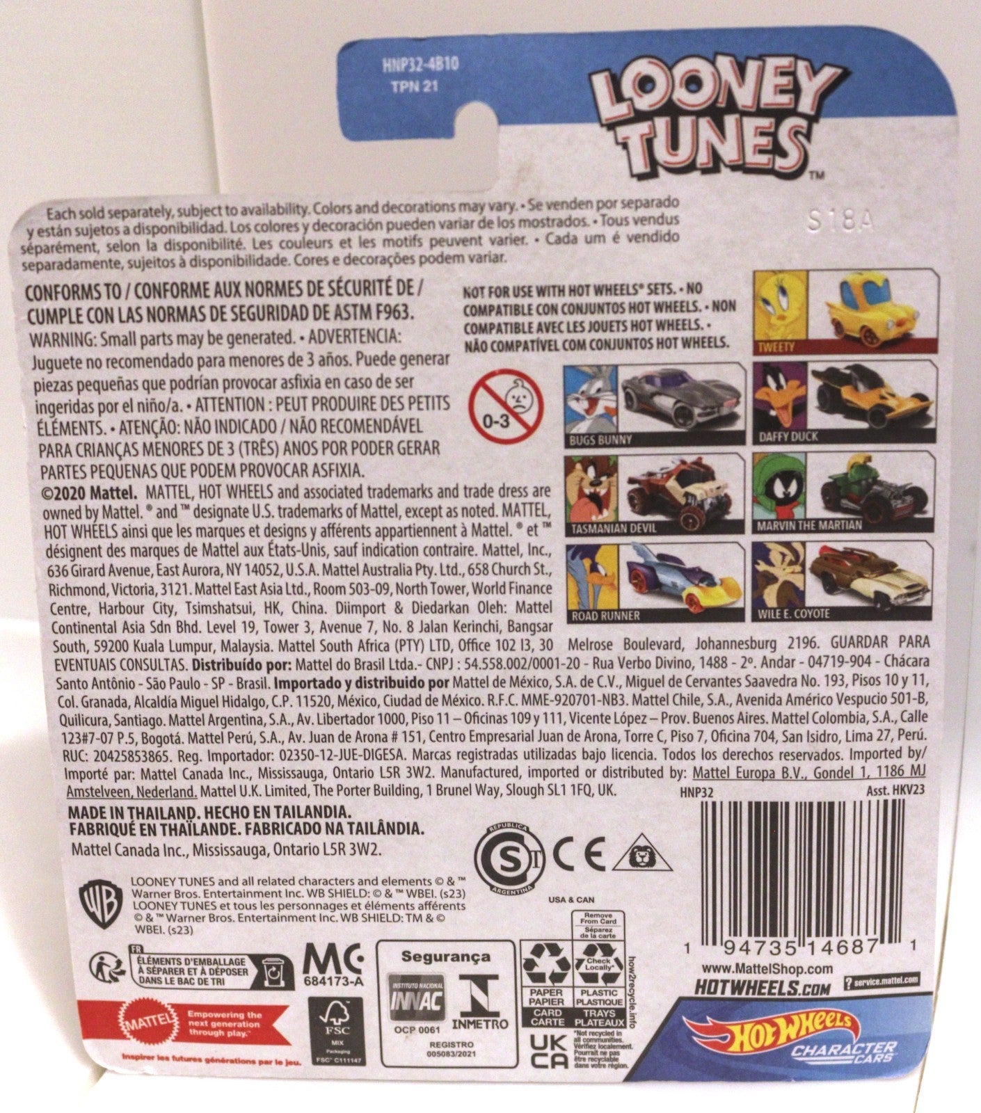 2 Lot Hot Wheels Looney Tunes Character Cars Diecast Daffy Duck Marvin Martian