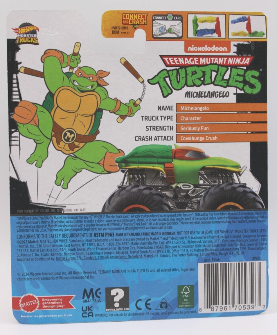Hot Wheels 2024 Monster Trucks Teenage Mutant Ninja Turtles Michelangelo 1:64th