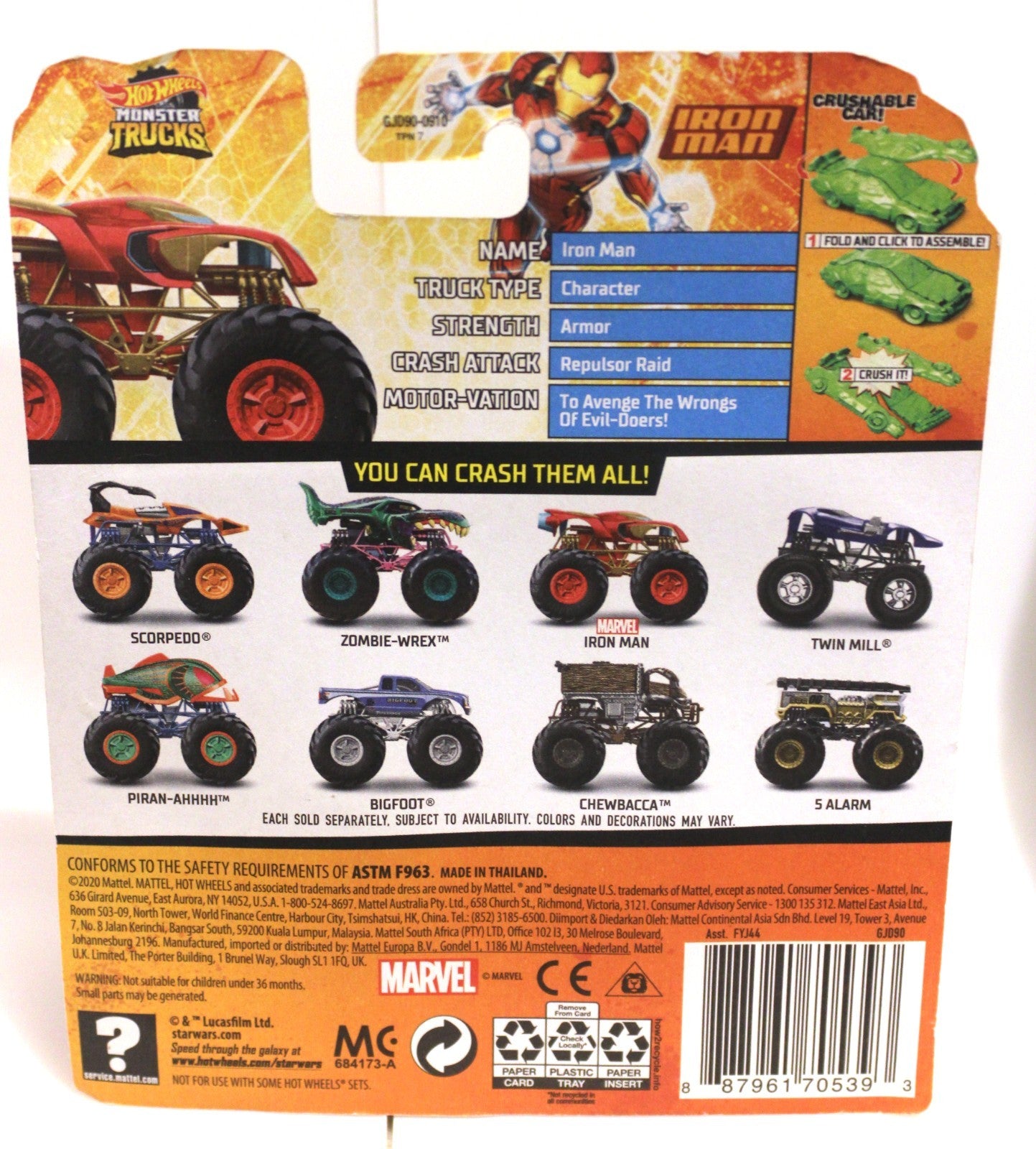 Hot Wheels Monster Trucks - Iron Man & Thanos (with Crushable Cars) - Marvel