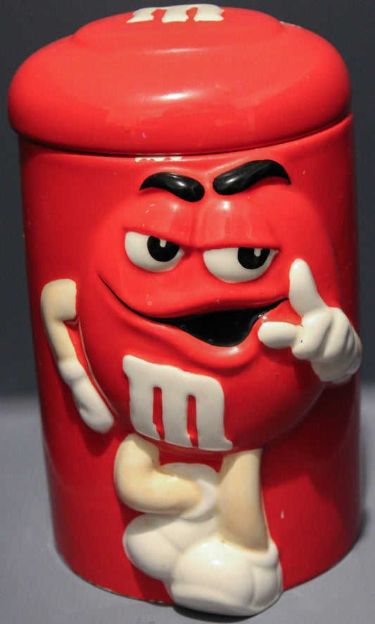 M&M Mars Inc Red Ceramic Canister Candy Cookie Jar By Galerie 2002 Collectible 