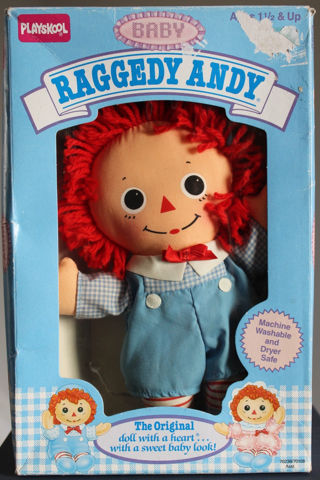 1989 Baby Raggedy Andy The Original Doll With a Heart Playskool 8 Inch Doll