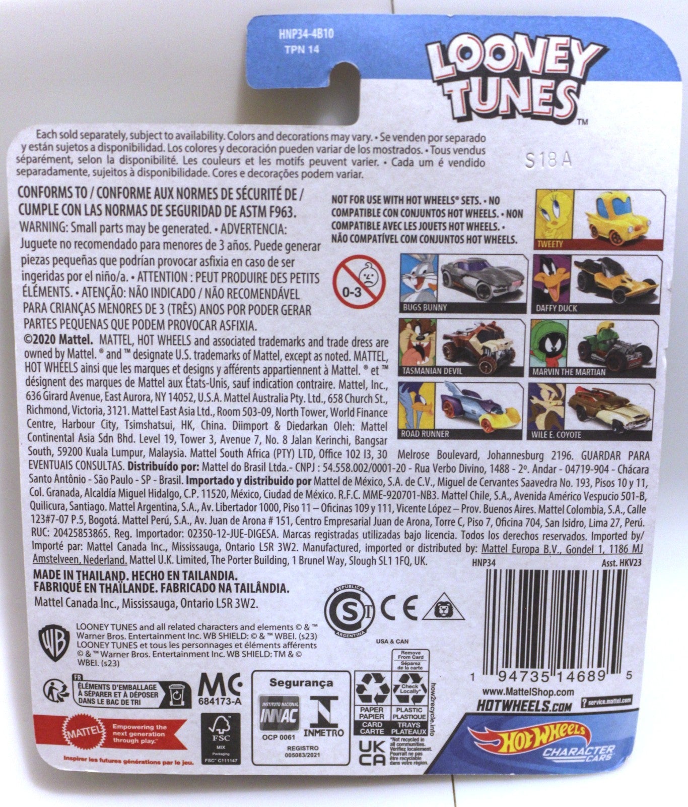 2 Lot Hot Wheels Looney Tunes Character Cars Diecast Daffy Duck Marvin Martian