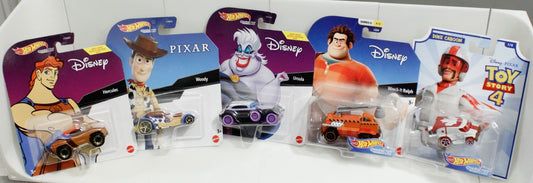 5 Hot Wheels Disney Character Cars Ursula Woody Hercules Ralph Duke Caboom