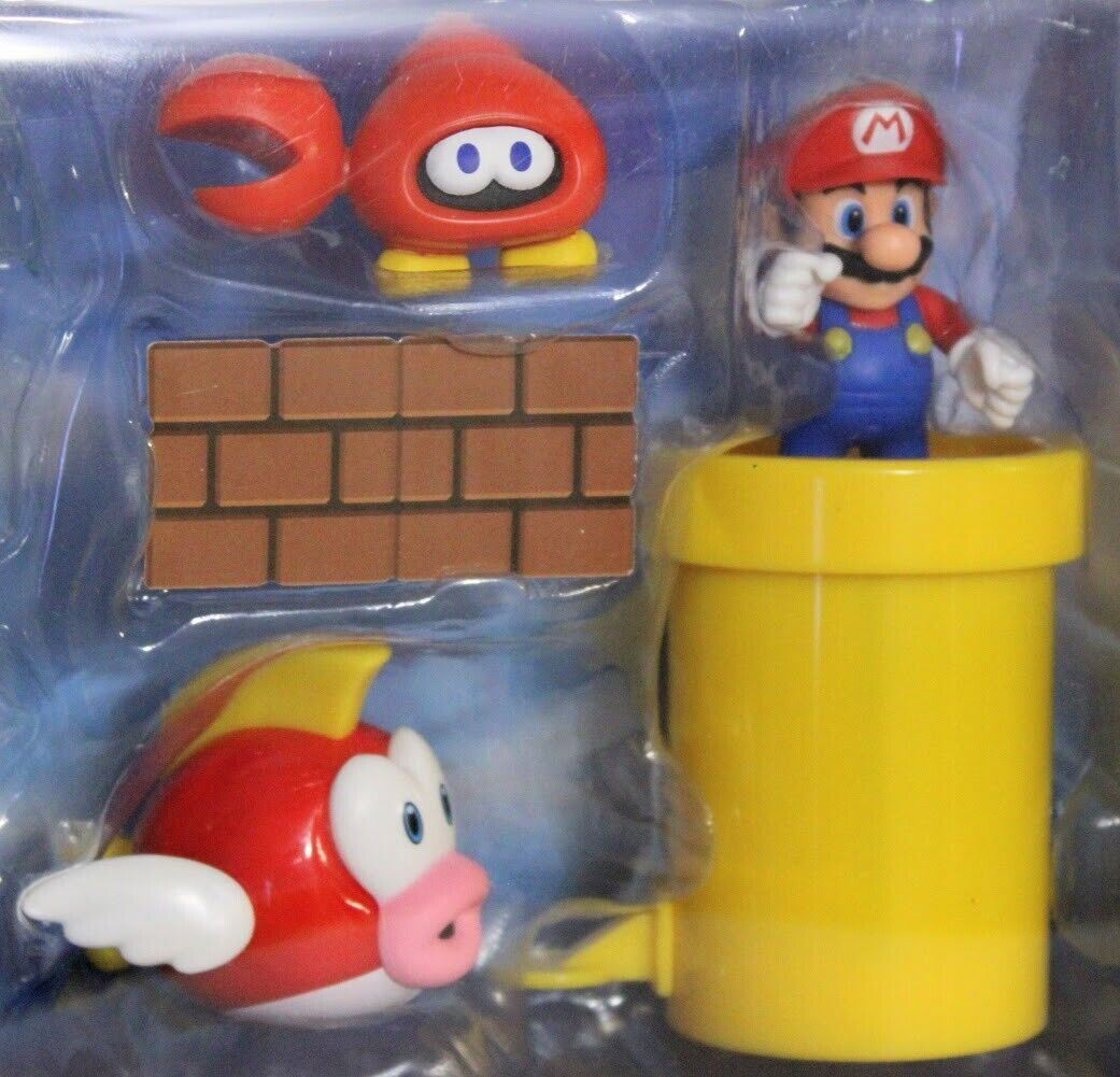 Nintendo Super Mario Sparkling Water Diorama Set Huckit Crab Cheep Fish Jakks 