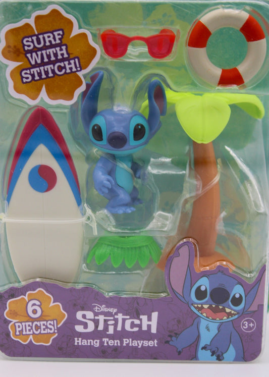 Disney’s Stitch Hang Ten 6 Piece Playset Surf W Stitch Just Play (Minor Scrape)