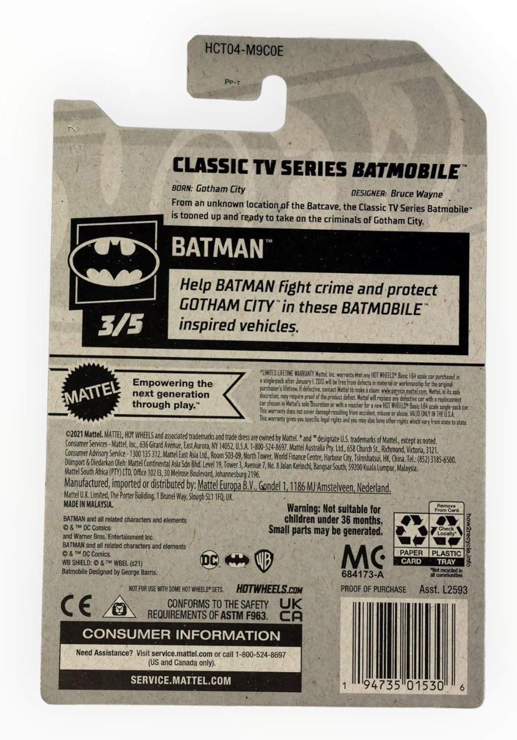 Hot Wheels Classic TV Series Tooned Batmobile Black 78/250 2022 Batman 3/5