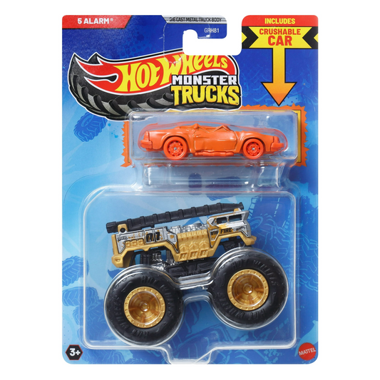Hot Wheels Monster Trucks 5 Alarm With Crushable Car 1:64 Metal Die-Cast 2025