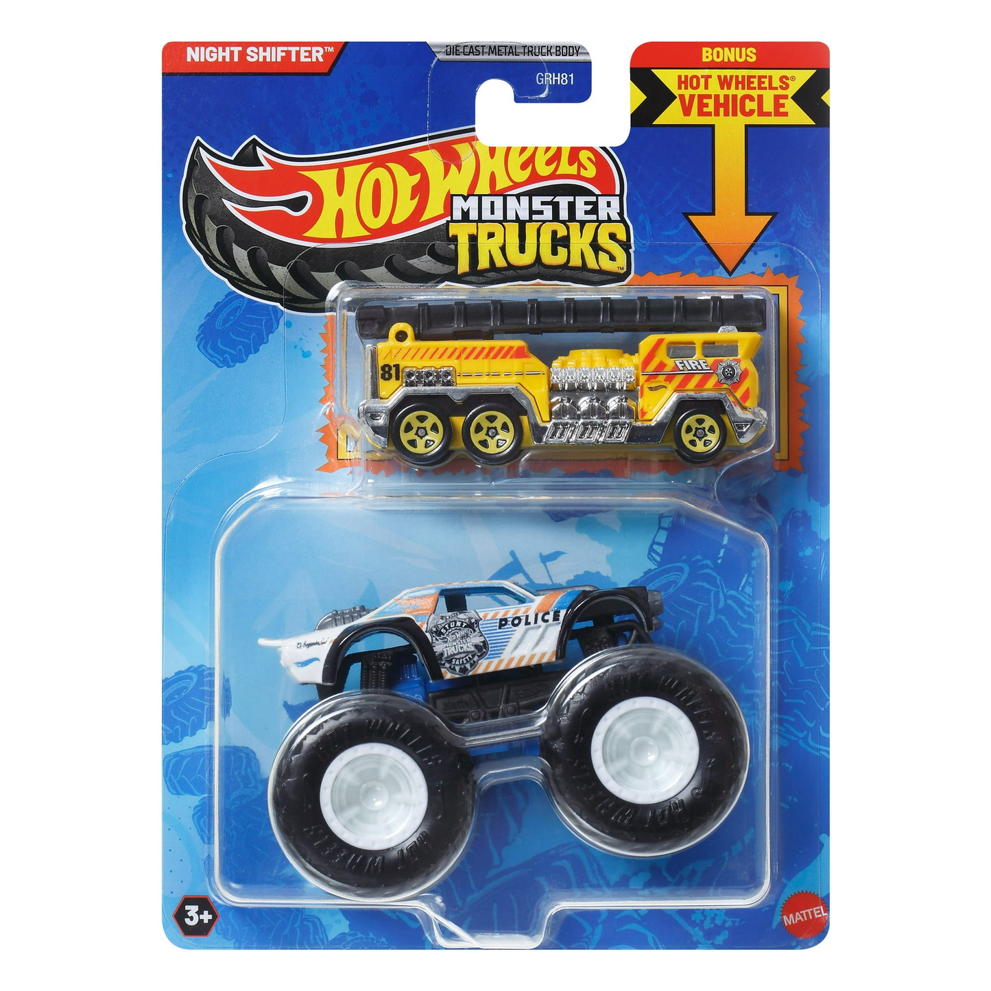 Hot Wheels Monster Trucks Police Night Shifter with Bonus 5 Alarm by Mattel