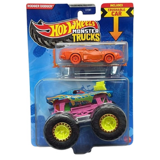 Hot Wheels Monster Trucks Rodger Dodger With Crushable Car 164 Die-Cast 2025