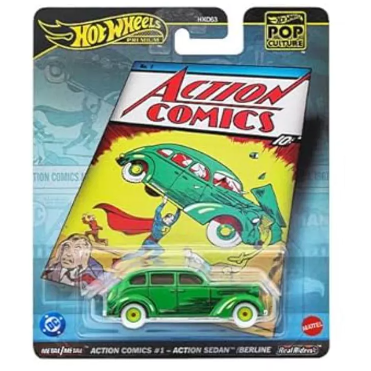 Hot Wheels Premium Pop Culture Action Comics #1 Action Sedan Real Riders Diecast