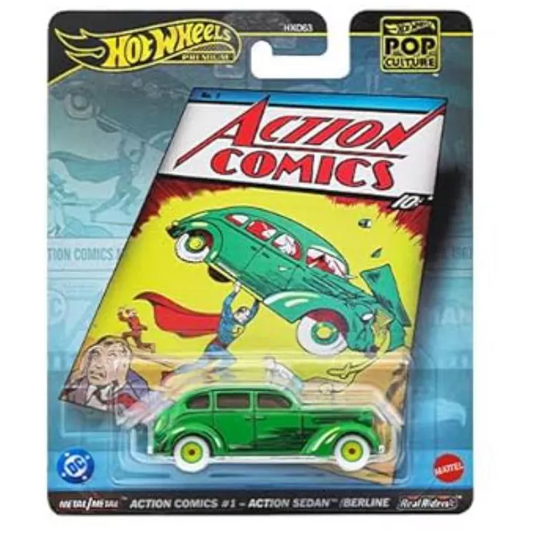 Hot Wheels Premium Pop Culture Action Comics #1 Action Sedan Real Riders Diecast