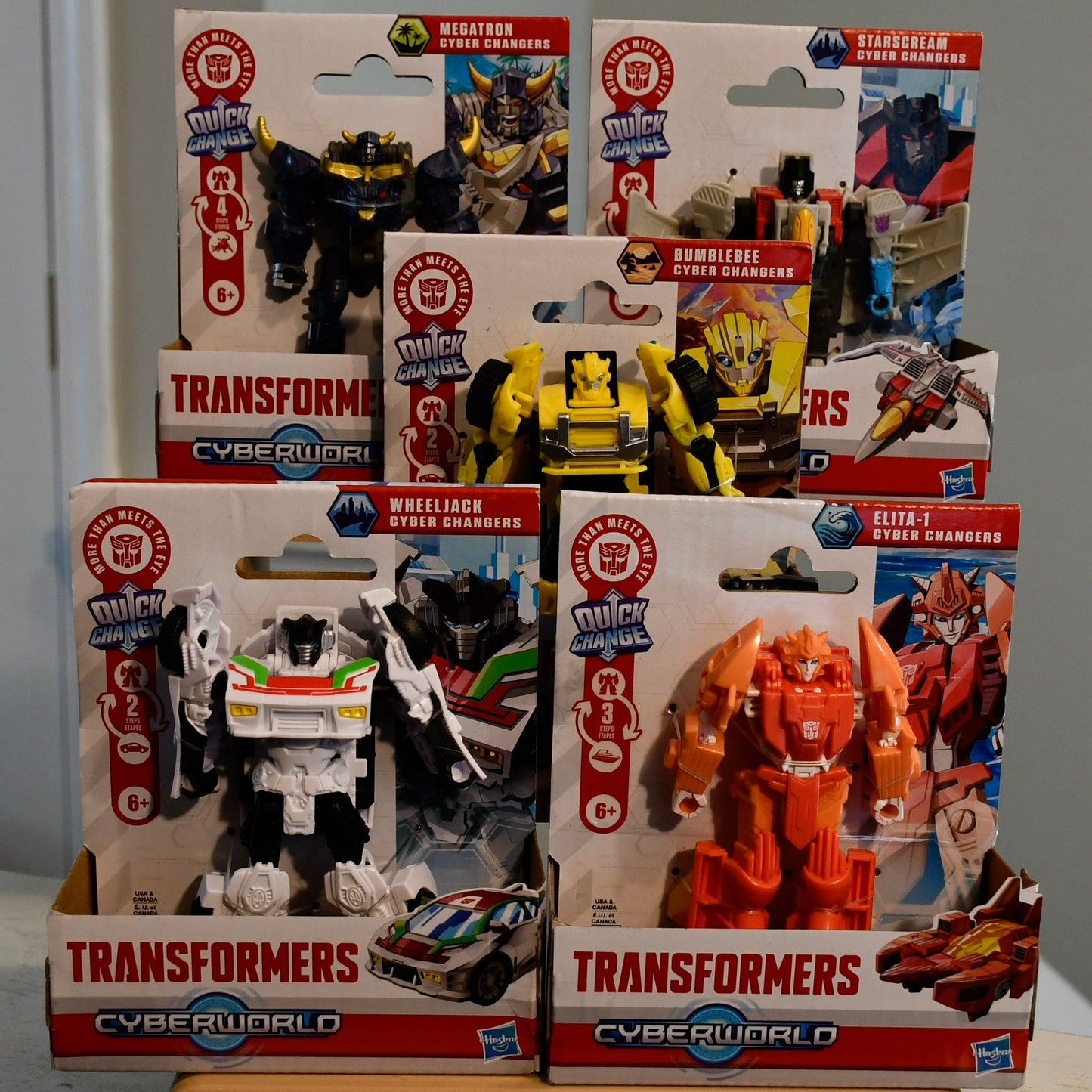 Lot of 5 Transformers CyberWorld Quick Change Figures - Bumblebee, Megatron, Wheeljack, Elita-1, Starscream